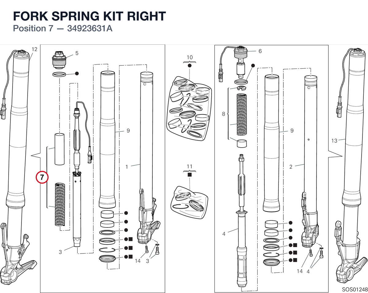 FORK SPRING KIT RIGHT 34923631A diagram position