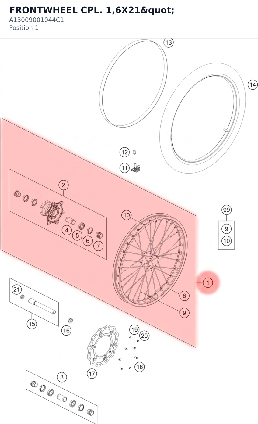 Diagram preview: FRONTWHEEL CPL. 1,6X21" (A13009001044C1)