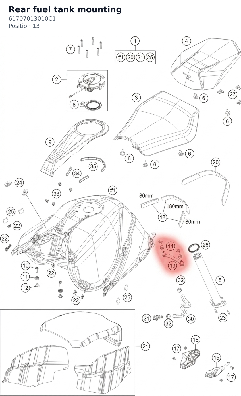 Diagram preview: Rear fuel tank mounting (61707013010C1)