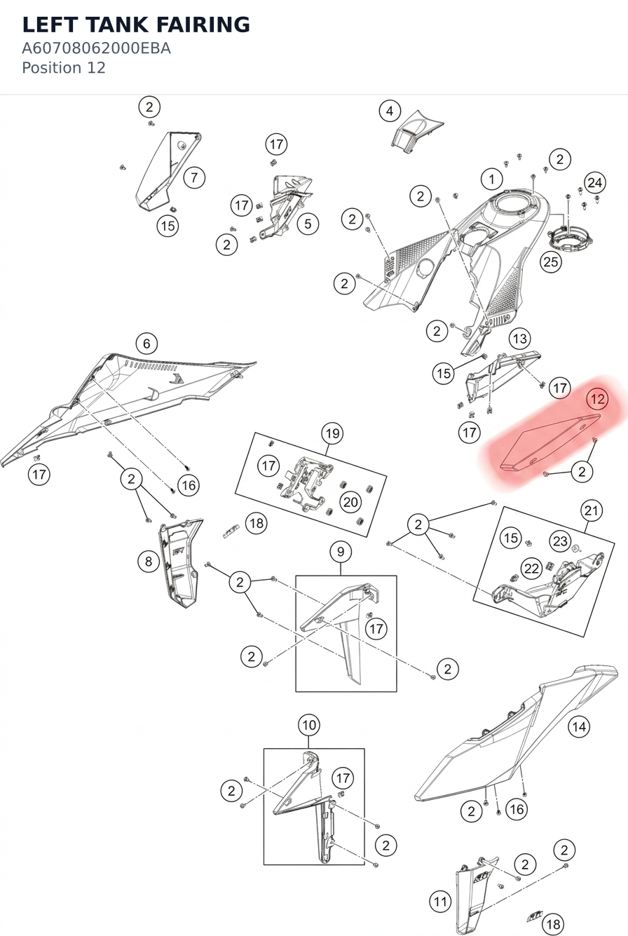 Diagram preview: LEFT TANK FAIRING (A60708062000EBA)