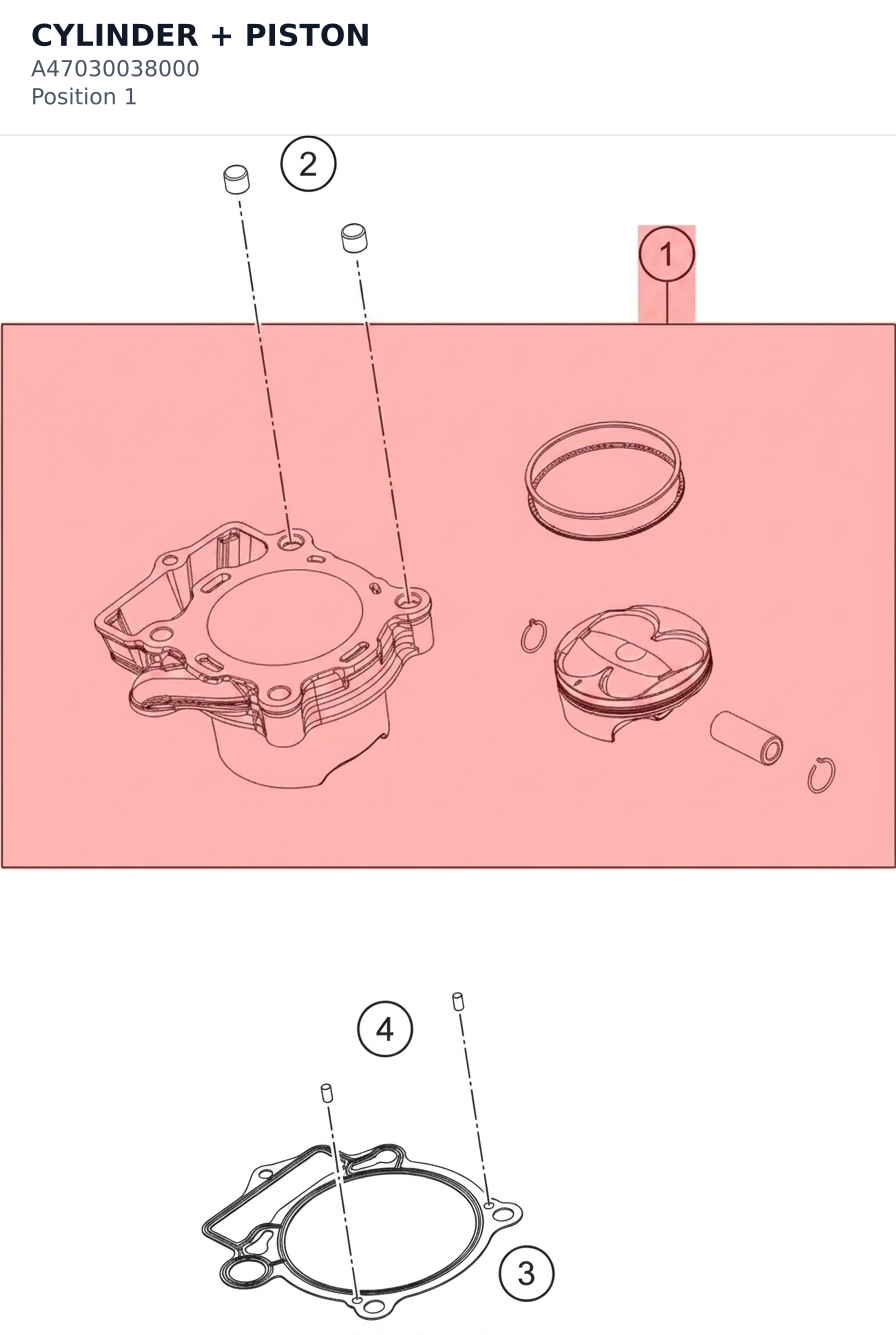 Diagram preview: CYLINDER + PISTON (A47030038000)
