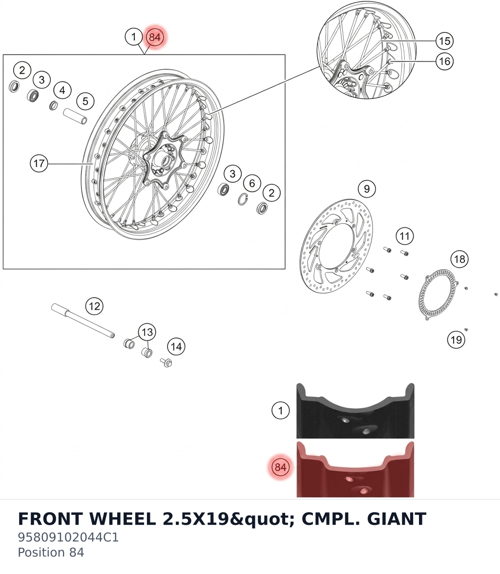 Diagram preview: FRONT WHEEL 2.5X19" CMPL. GIANT (95809102044C1)