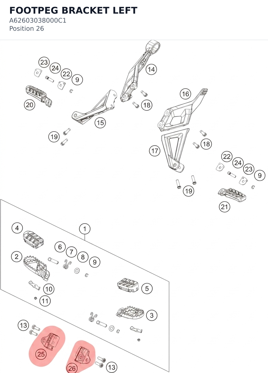 Diagram preview: FOOTPEG BRACKET LEFT (A62603038000C1)