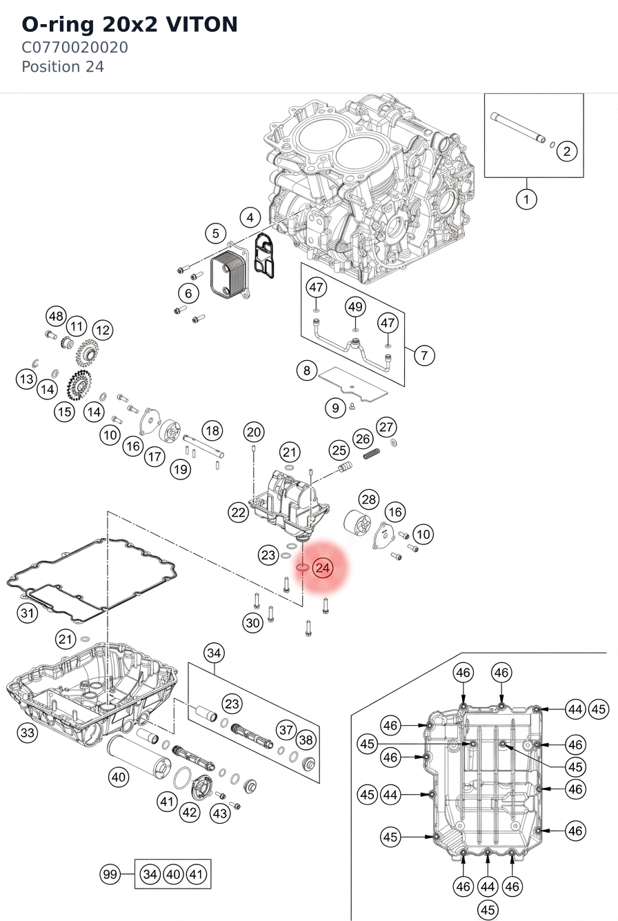 Diagram preview: O-ring 20x2 VITON (C0770020020)