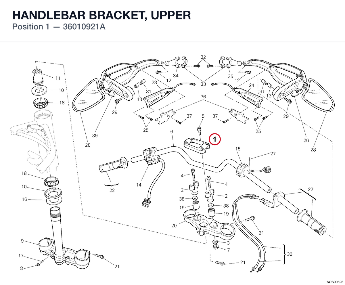HANDLEBAR BRACKET, UPPER 36010921A diagram position