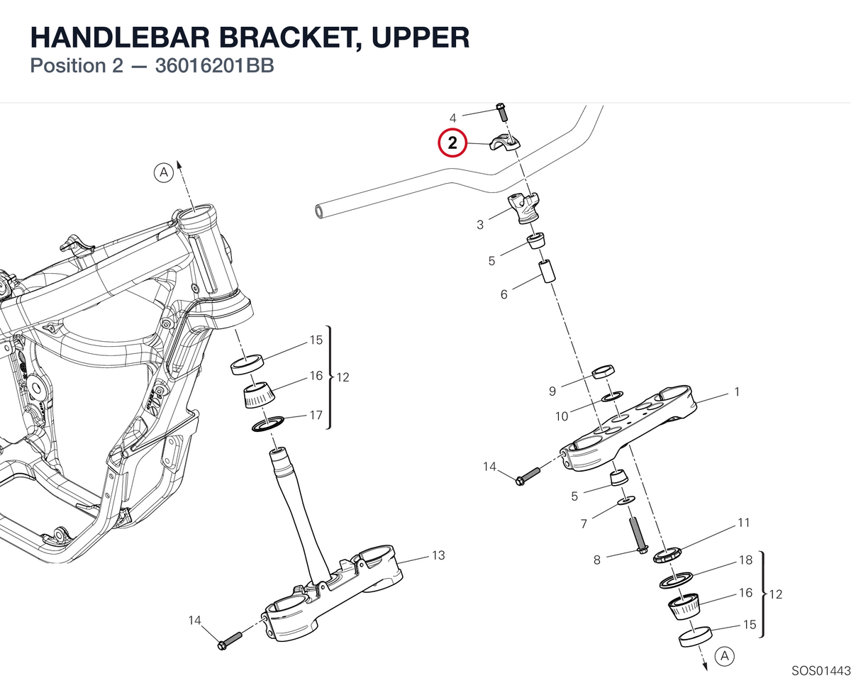 HANDLEBAR BRACKET, UPPER 36016201BB diagram position