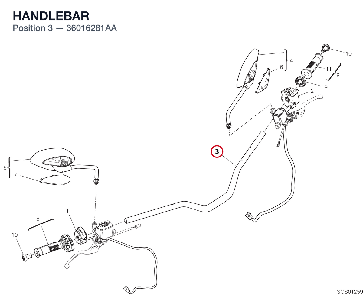 HANDLEBAR 36016281AA diagram position