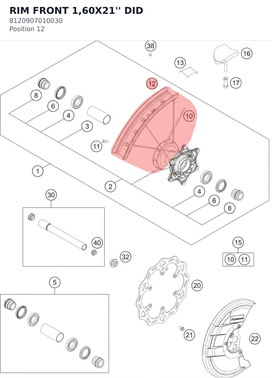 Diagram preview: RIM FRONT 1,60X21'' DID (8120907010030)