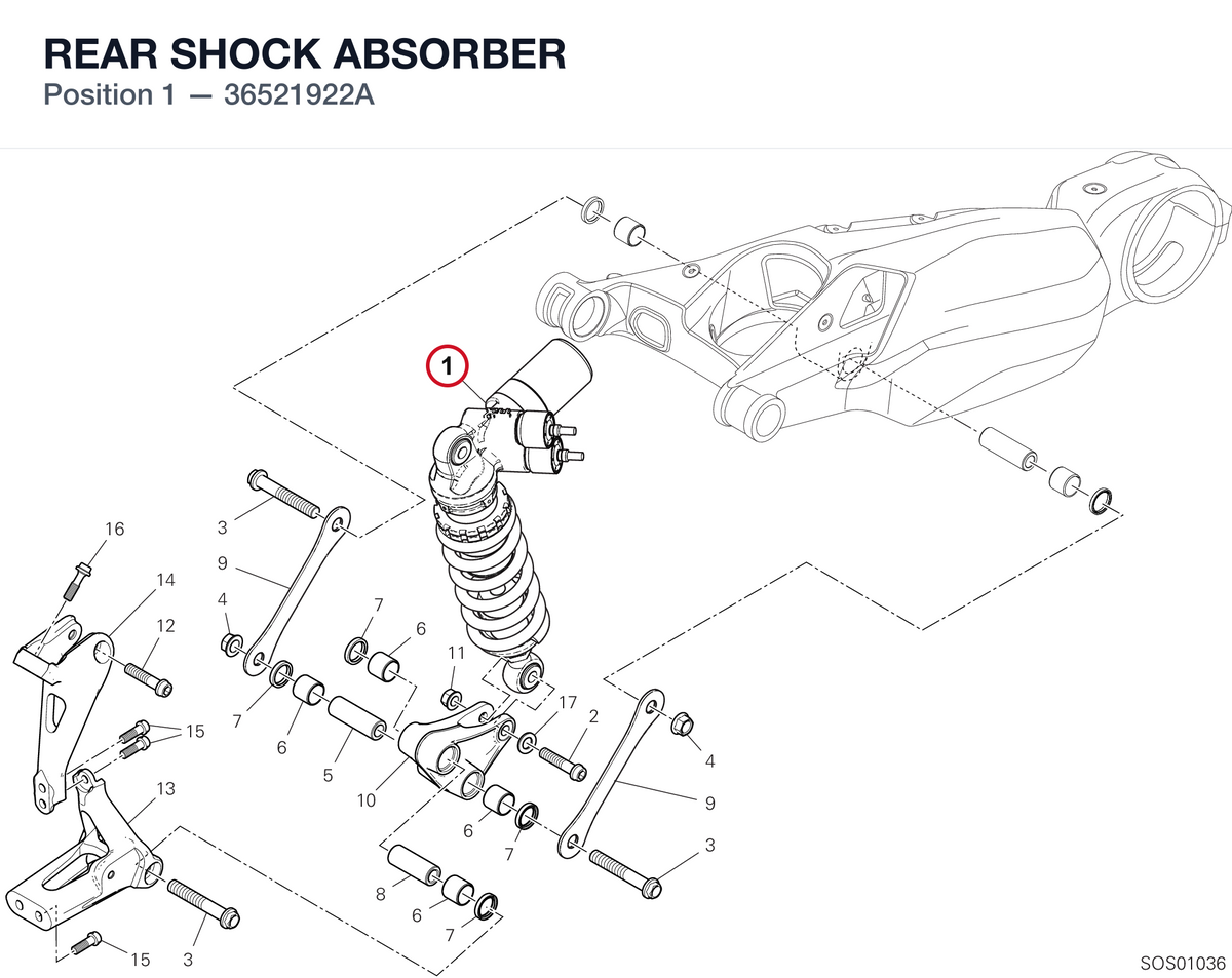 REAR SHOCK ABSORBER 36521922A diagram position