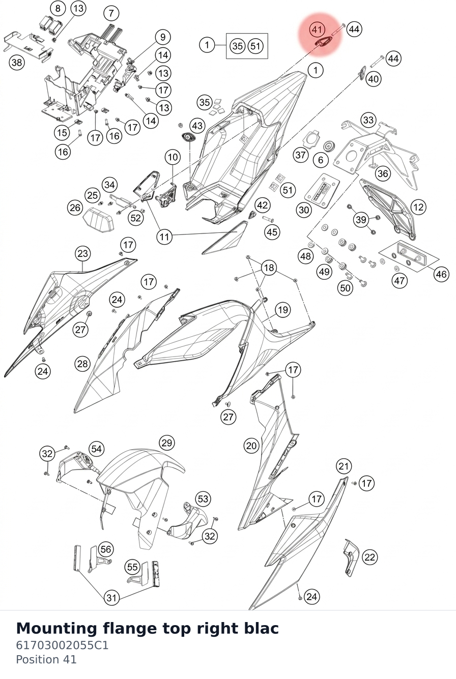 Diagram preview: Mounting flange top right blac (61703002055C1)