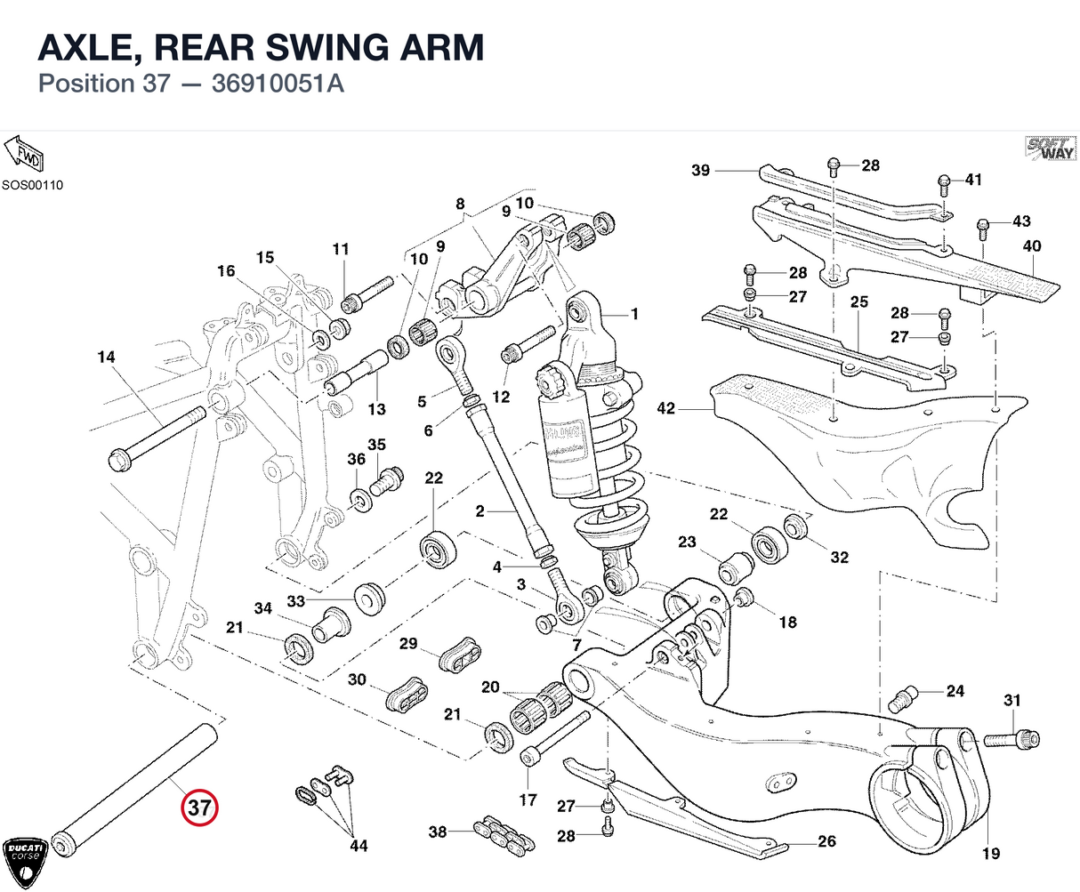 AXLE, REAR SWING ARM