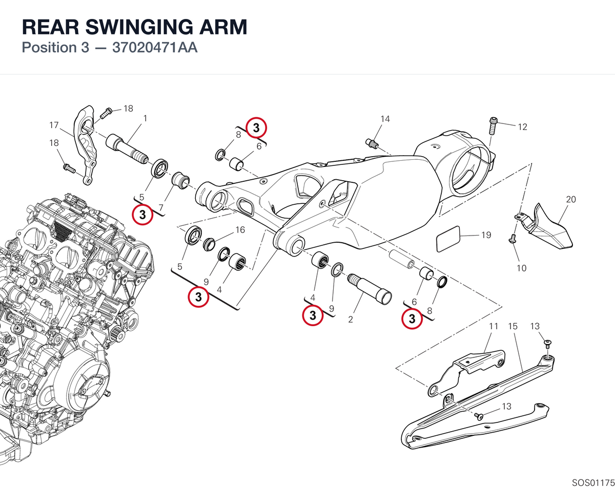 REAR SWINGING ARM 37020471AA diagram position