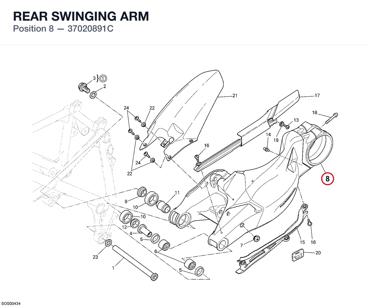 REAR SWINGING ARM 37020891C diagram position