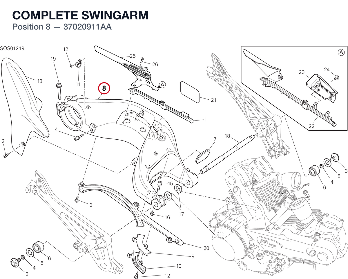 COMPLETE SWINGARM 37020911AA diagram position