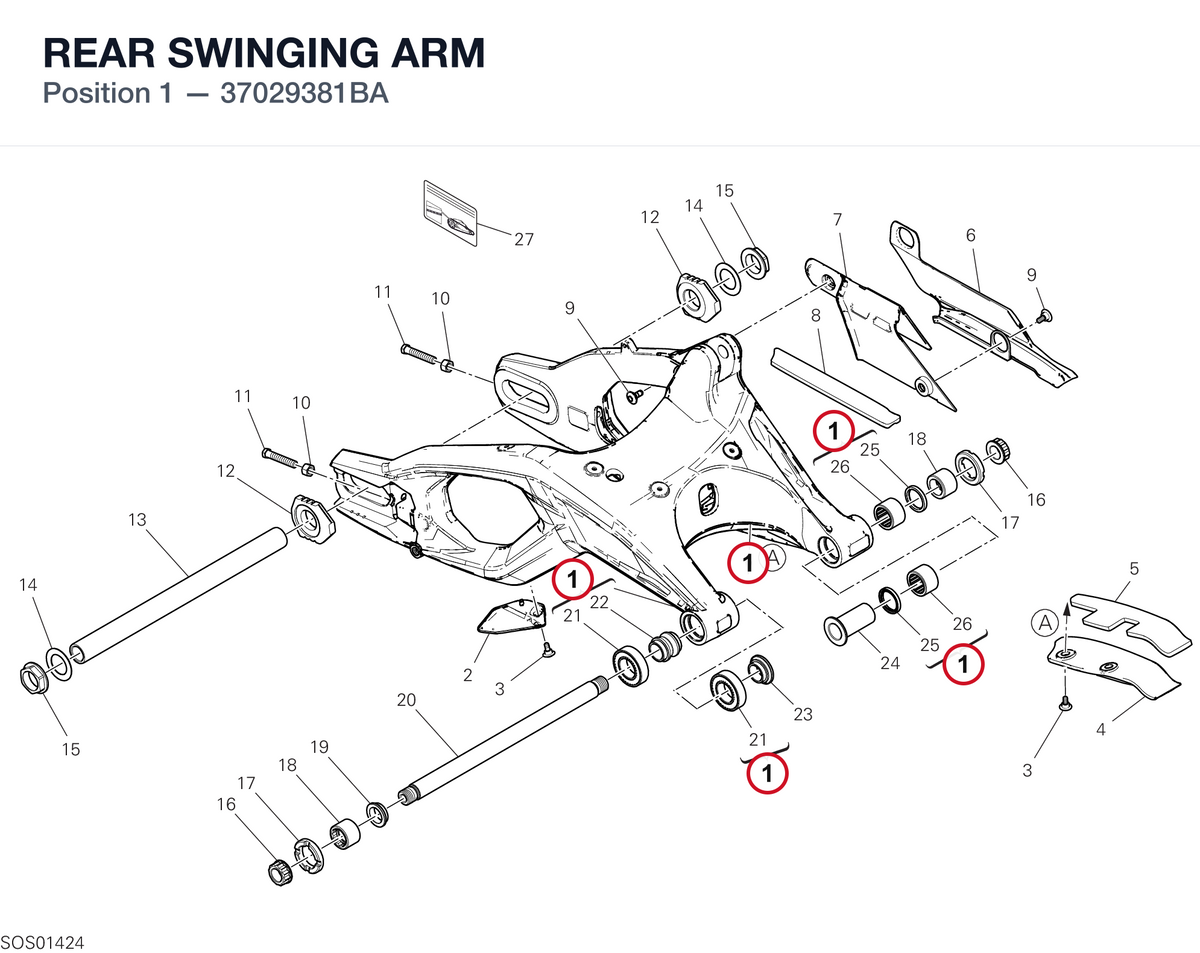 REAR SWINGING ARM 37029381BA diagram position