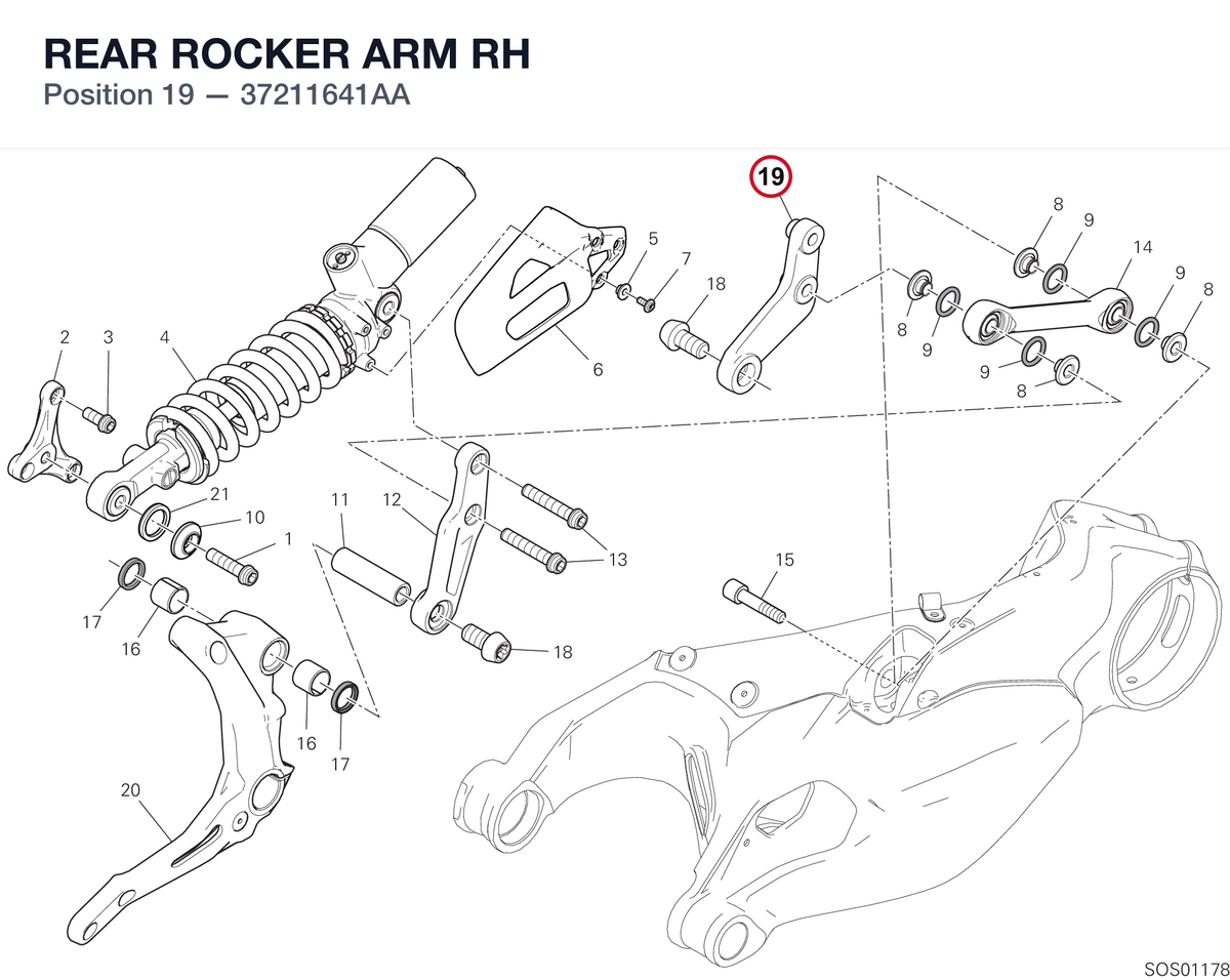 REAR ROCKER ARM RH 37211641AA diagram position
