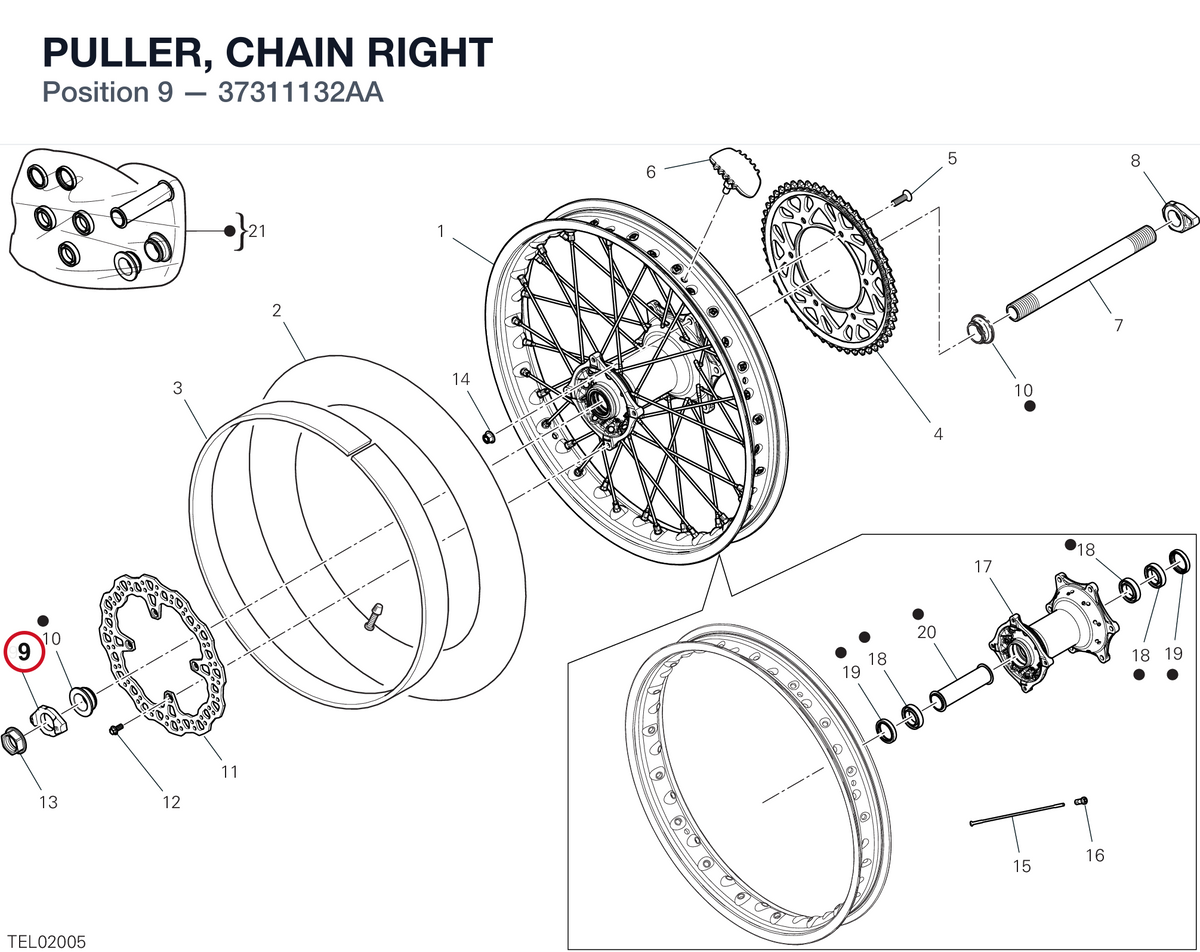 PULLER, CHAIN RIGHT 37311132AA diagram position