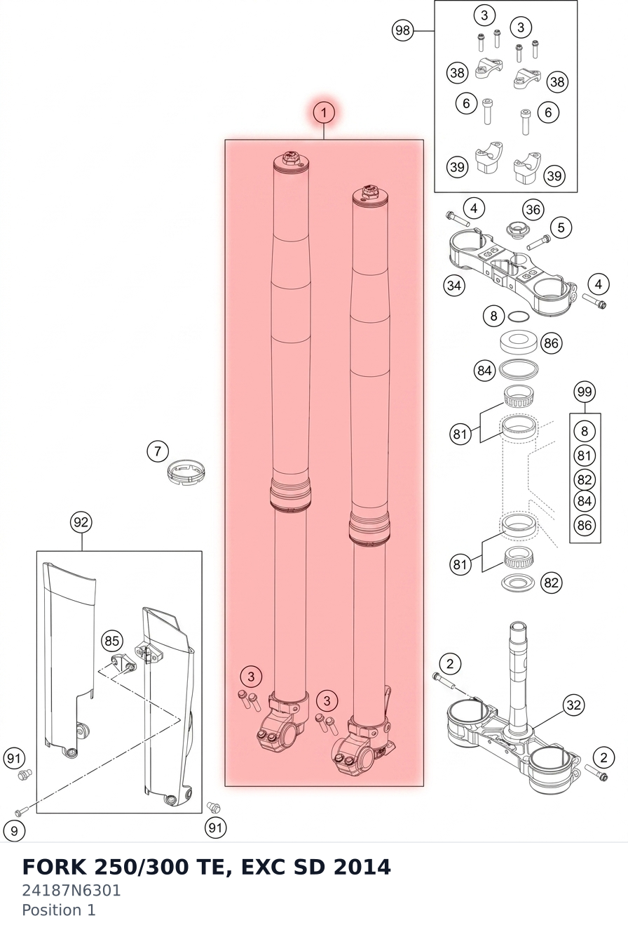 Diagram preview: FORK 250/300 TE, EXC SD 2014 (24187N6301)