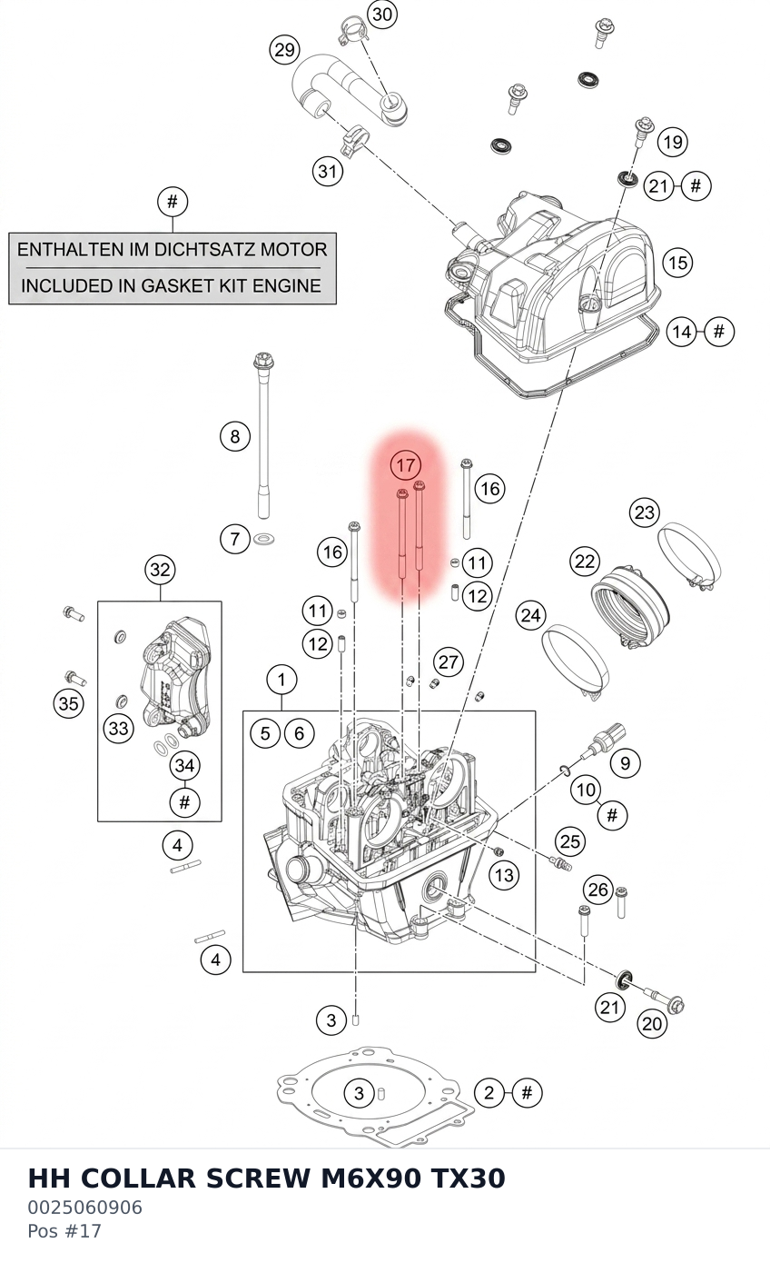 Diagram preview: HH COLLAR SCREW M6X90 TX30 (0025060906)