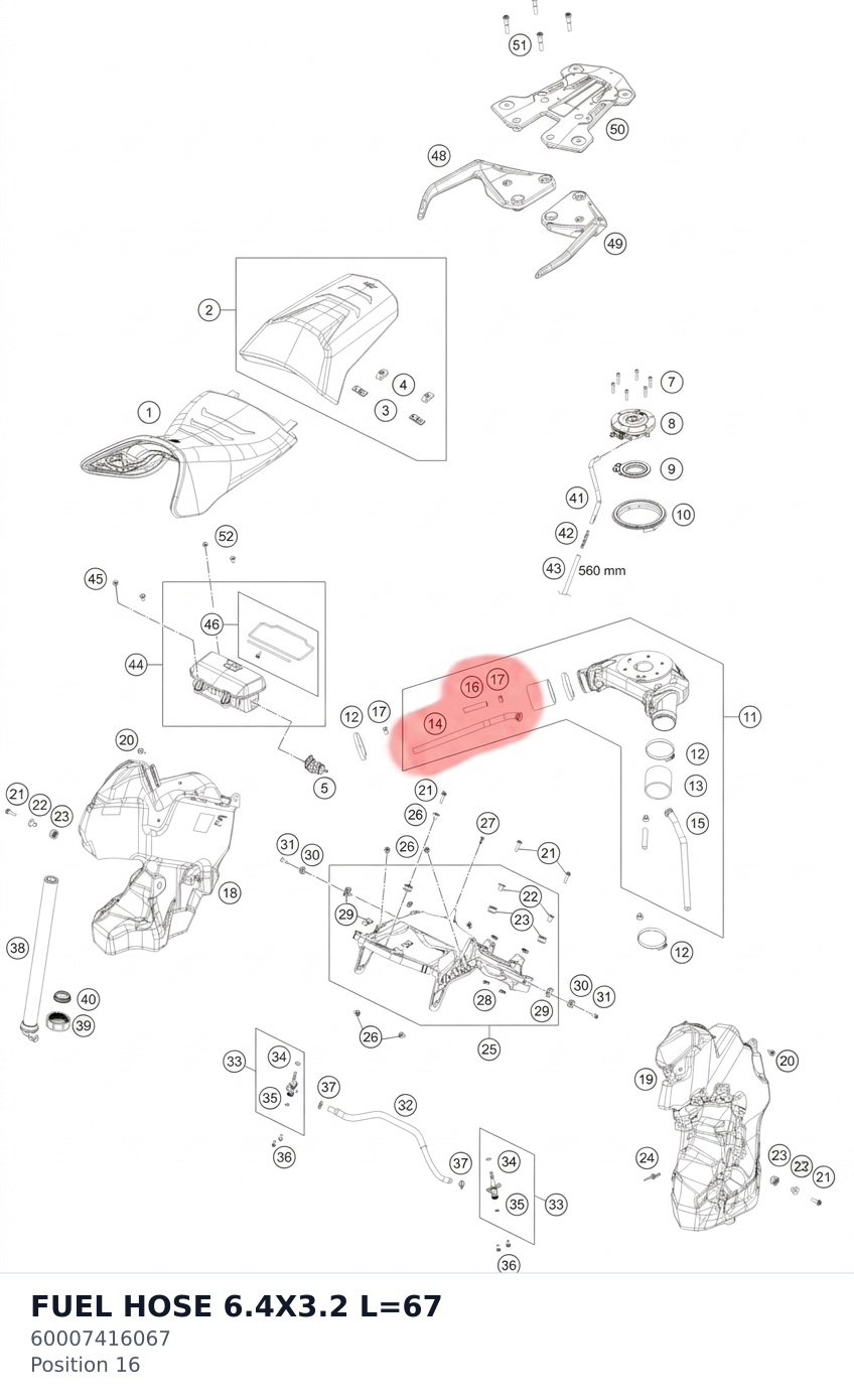 Diagram preview: FUEL HOSE 6.4X3.2 L=67 (60007416067)