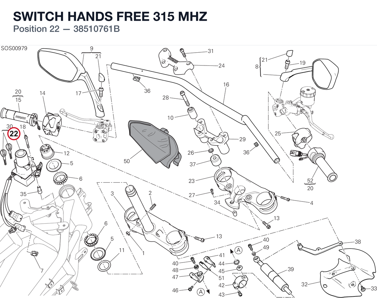 SWITCH HANDS FREE 315 MHZ 38510761B diagram position