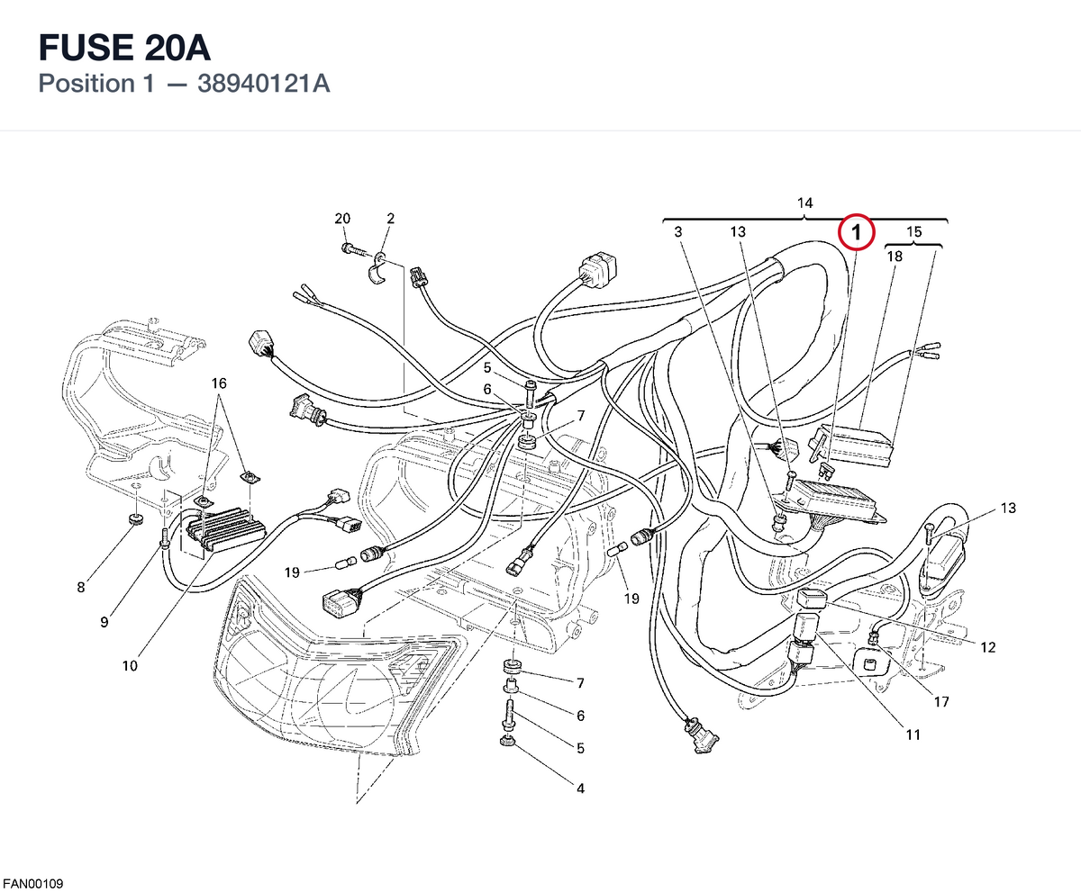 FUSE 20A 38940121A diagram position