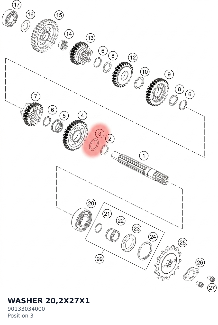 Diagram preview: WASHER 20,2X27X1 (90133034000)
