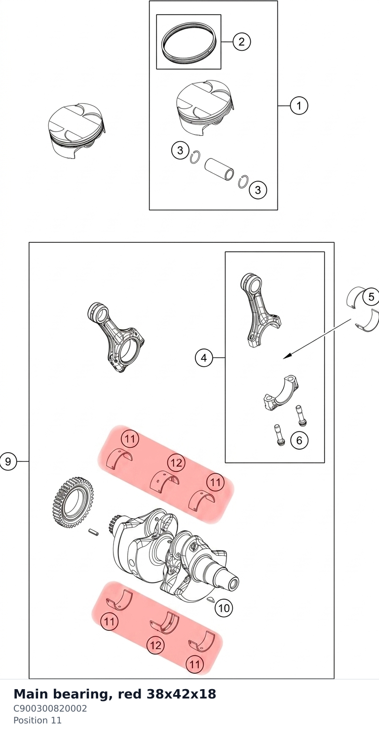 Diagram preview: Main bearing, red 38x42x18 (C900300820002)