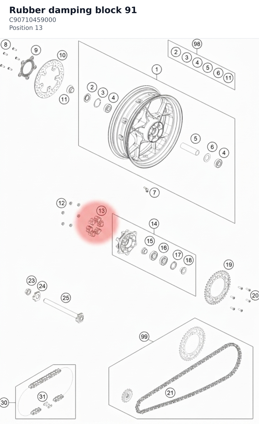 Diagram preview: Rubber damping block 91 (C90710459000)