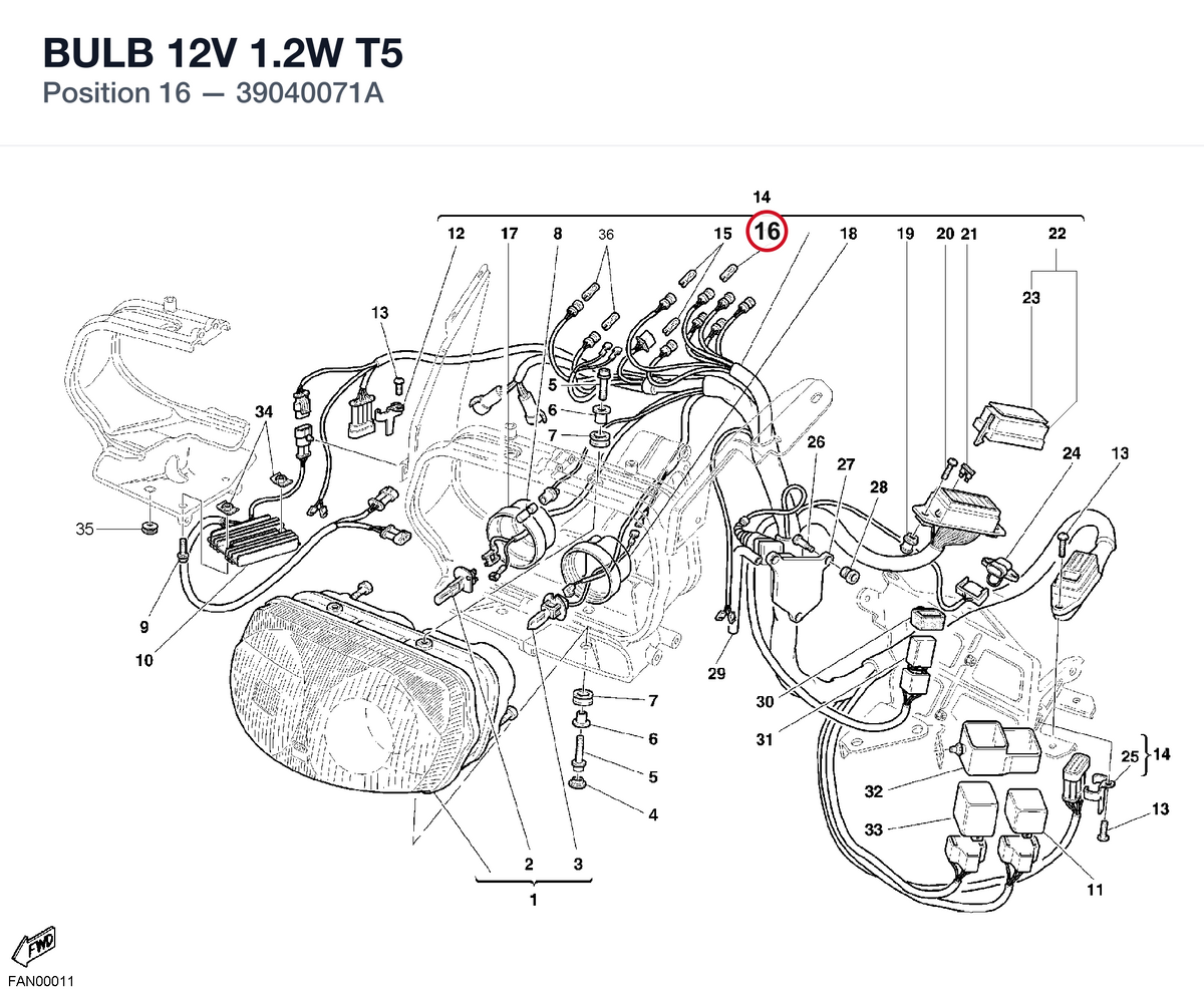 BULB 12V 1.2W T5 39040071A diagram position