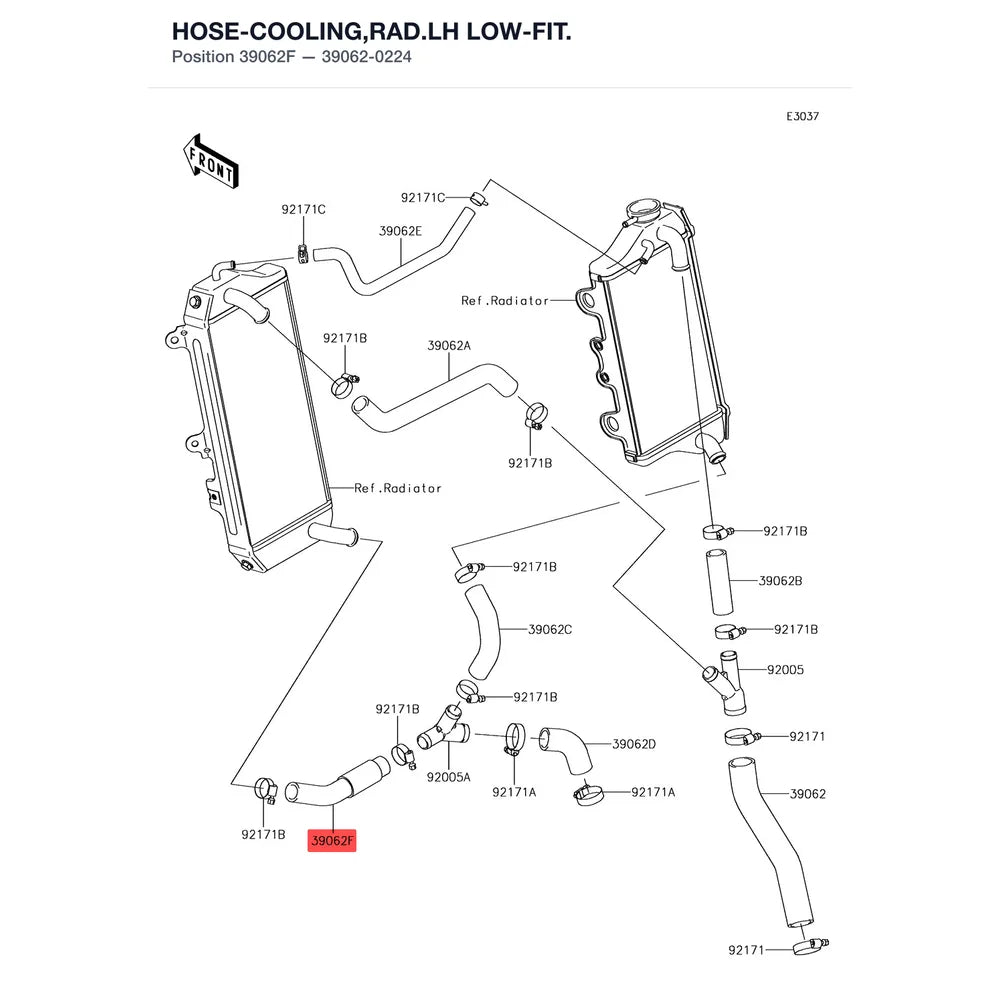 Kawasaki OEM – HOSE-COOLING,RAD.LH L product image