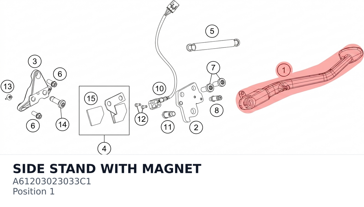 Diagram preview: SIDE STAND WITH MAGNET (A61203023033C1)