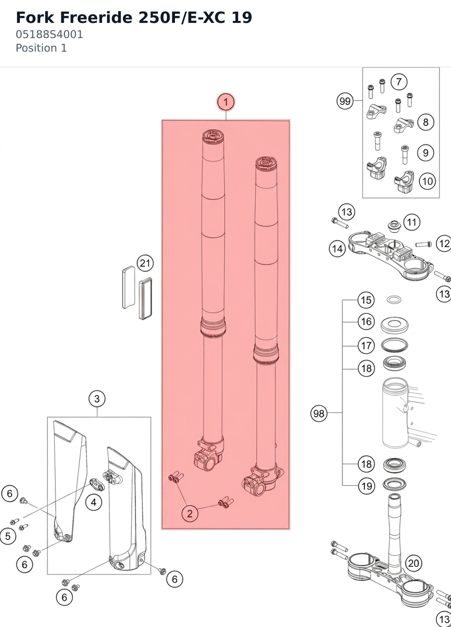 Diagram preview: Fork Freeride 250F/E-XC 19 (05188S4001)