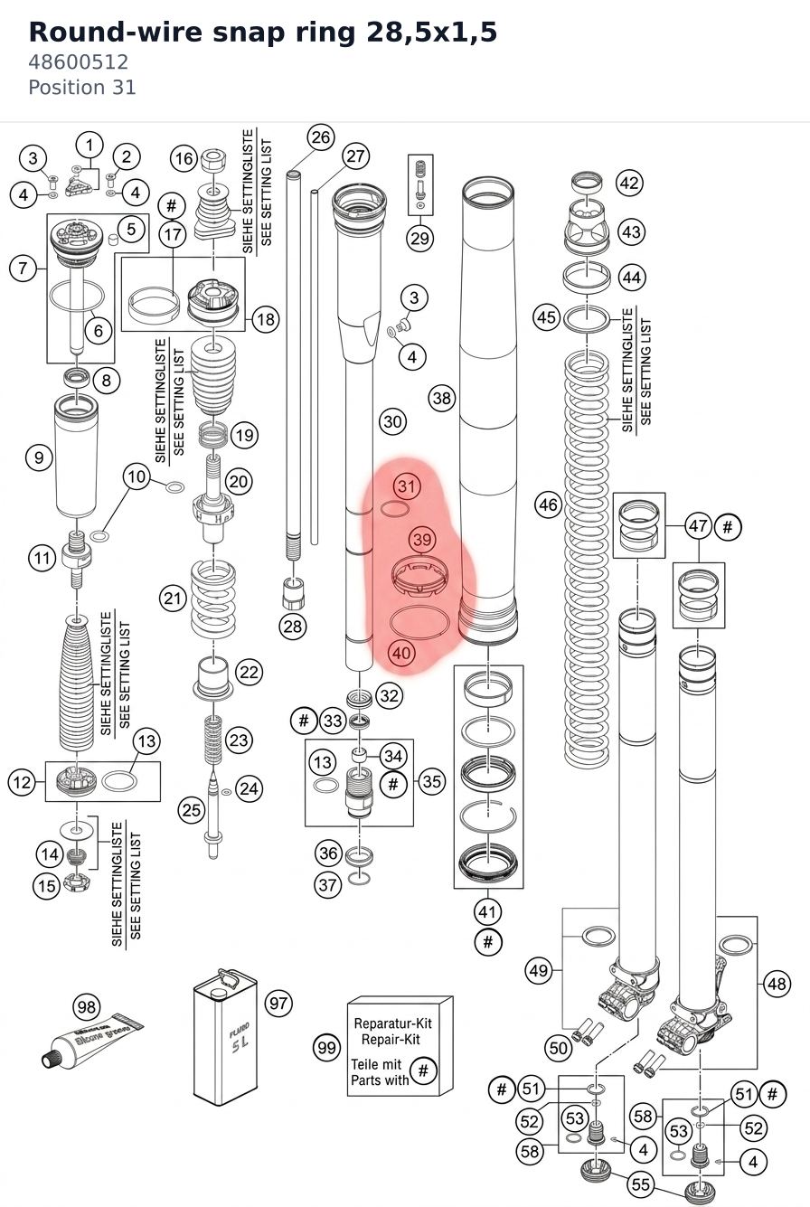 Diagram preview: Round-wire snap ring 28,5x1,5 (48600512)