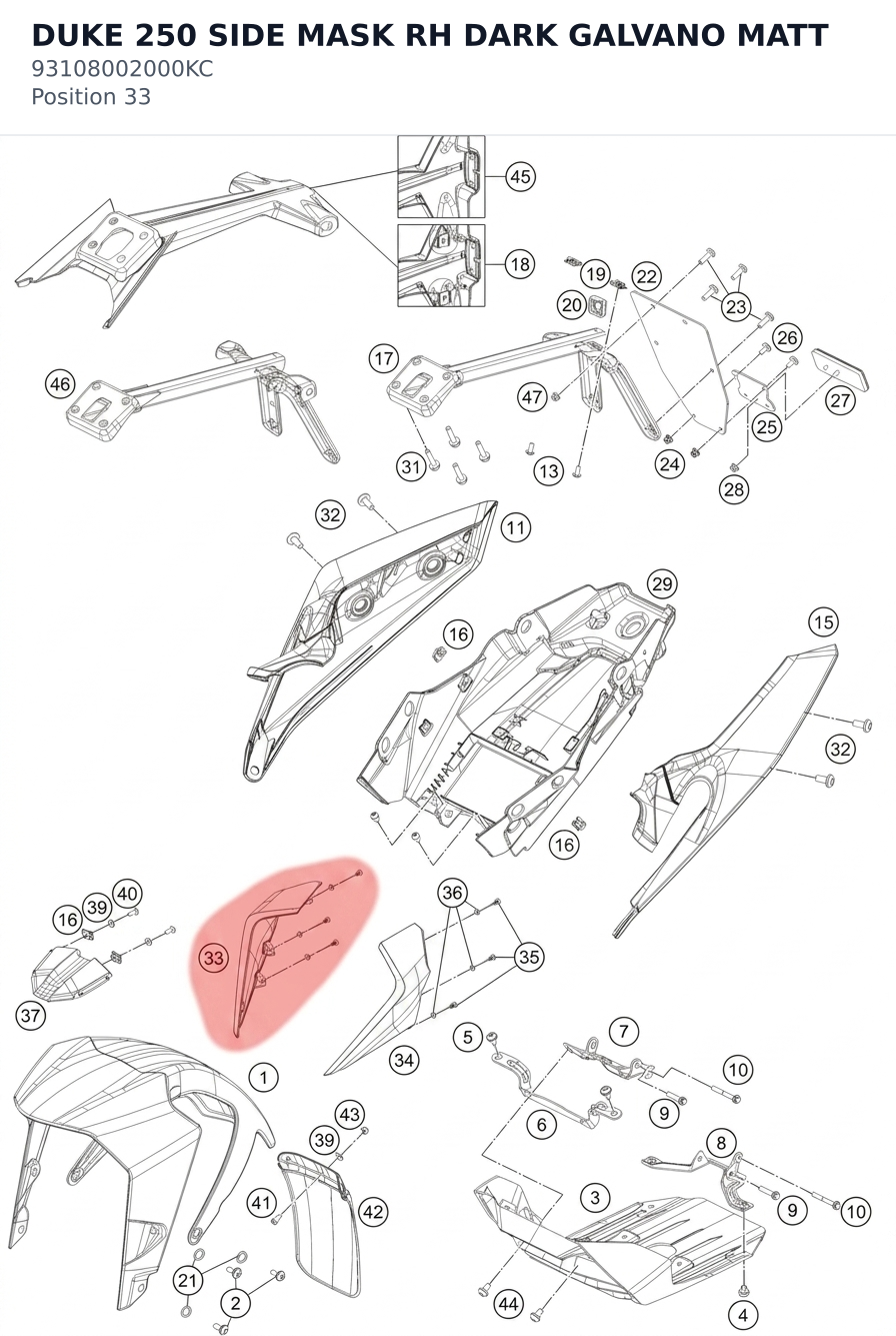Diagram preview: DUKE 250 SIDE MASK RH DARK GALVANO MATT (93108002000KC)