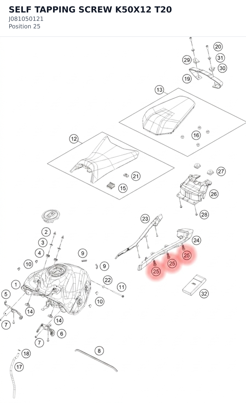 Diagram preview: SELF TAPPING SCREW K50X12 T20 (J081050121)