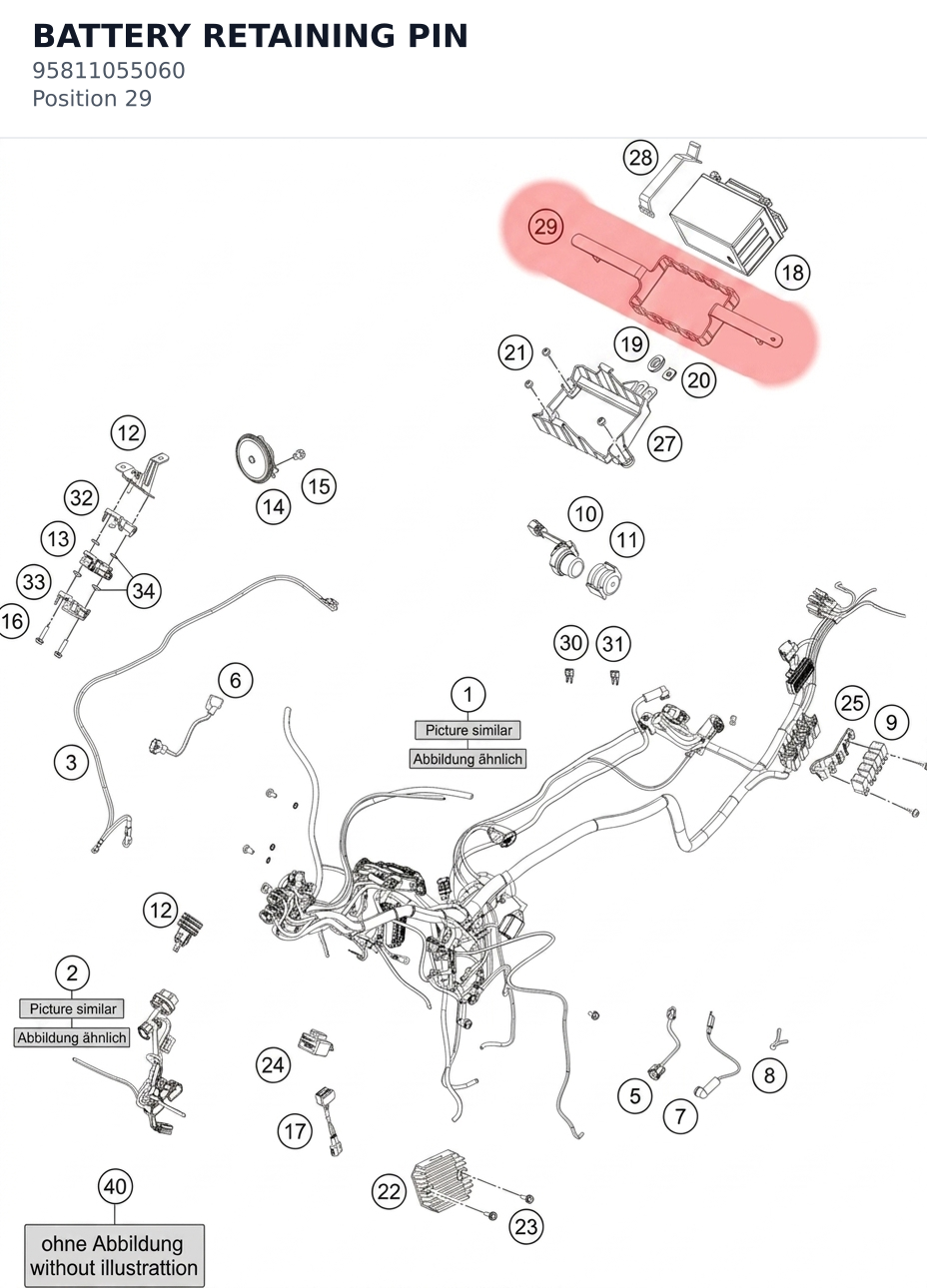 Diagram preview: BATTERY RETAINING PIN (95811055060)