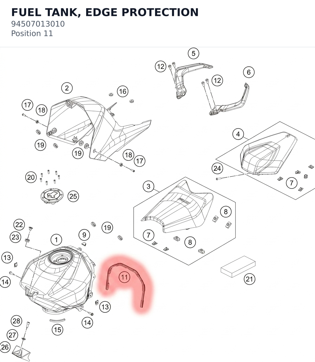 Diagram preview: FUEL TANK, EDGE PROTECTION (94507013010)
