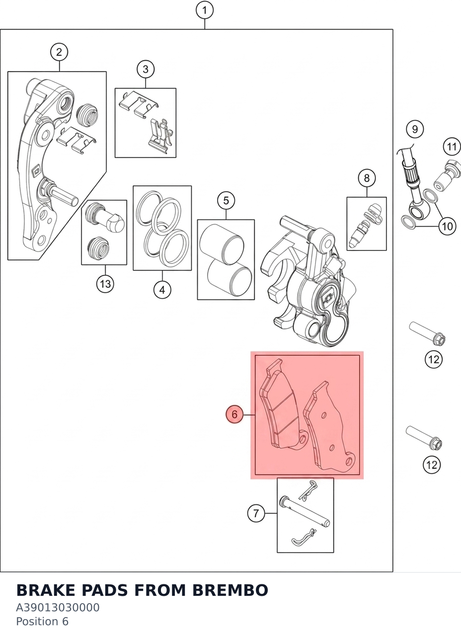 Diagram preview: BRAKE PADS FROM BREMBO (A39013030000)