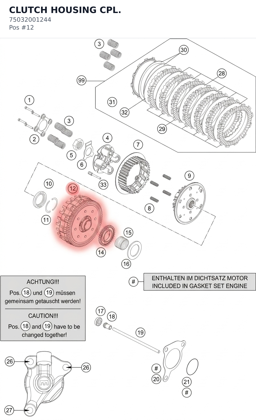 Diagram preview: CLUTCH HOUSING CPL. (75032001244)