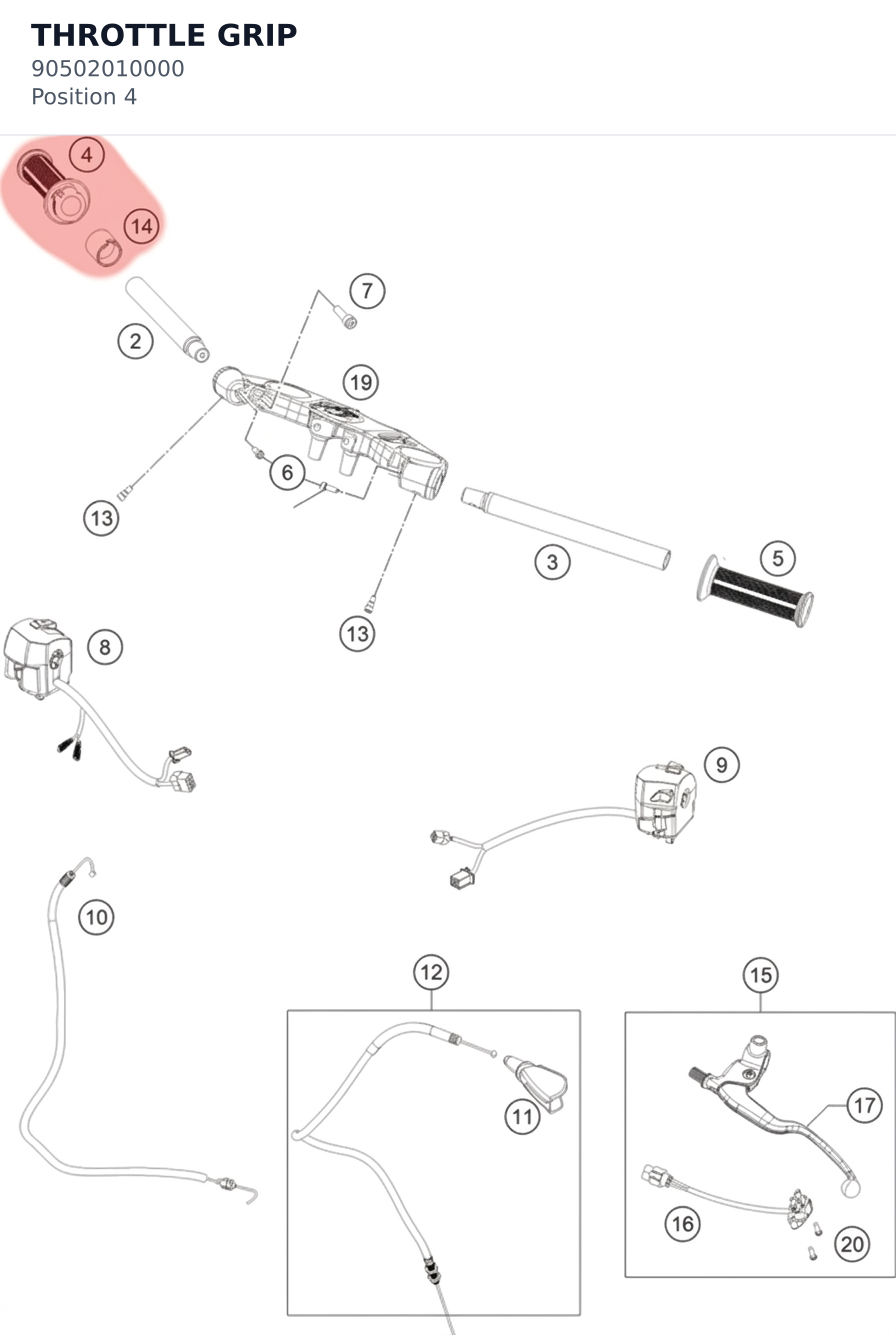 Diagram preview: THROTTLE GRIP (90502010000)