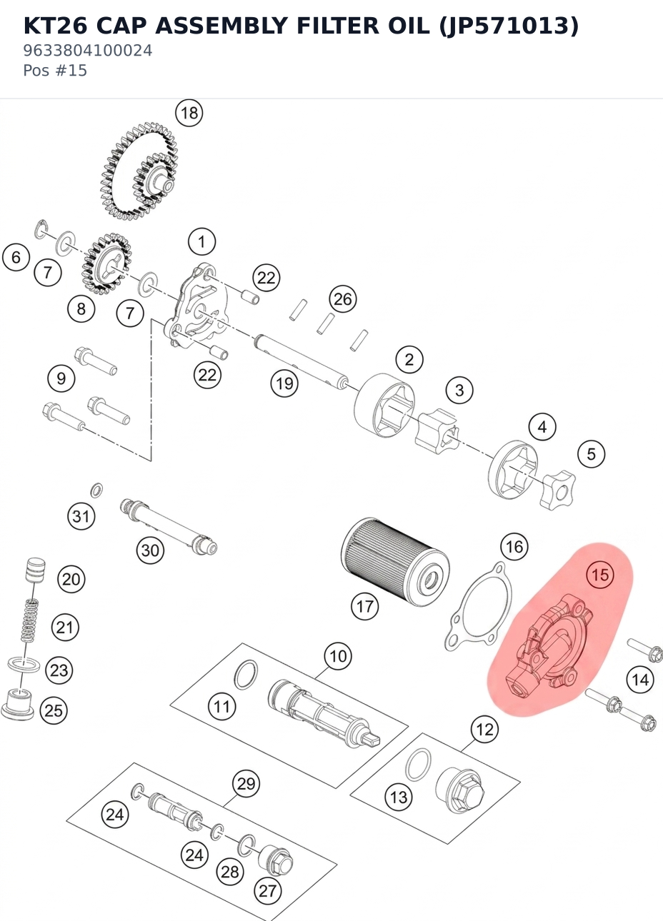 Diagram preview: KT26 CAP ASSEMBLY FILTER OIL (JP571013) (9633804100024)