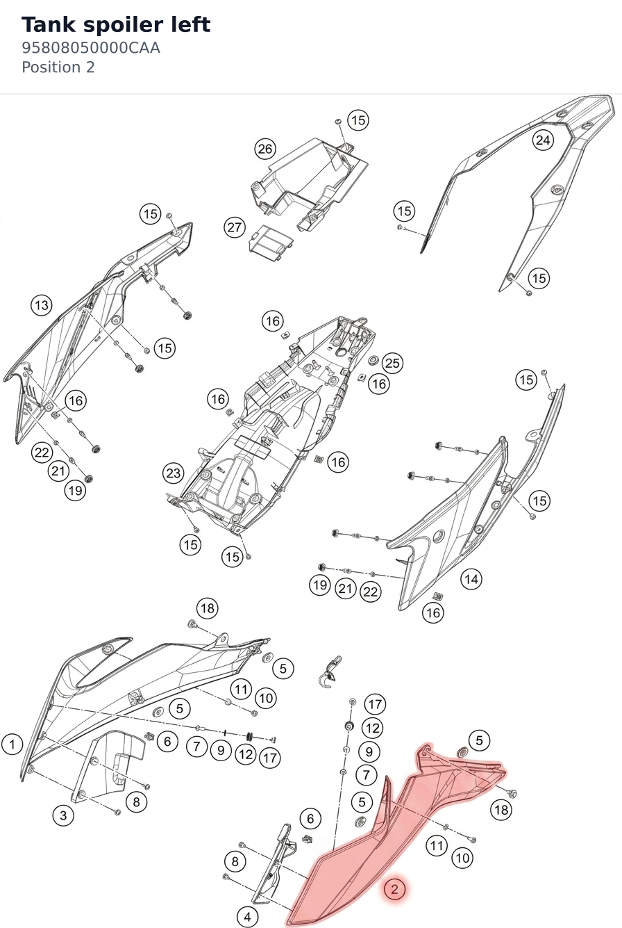 Diagram preview: Tank spoiler left (95808050000CAA)