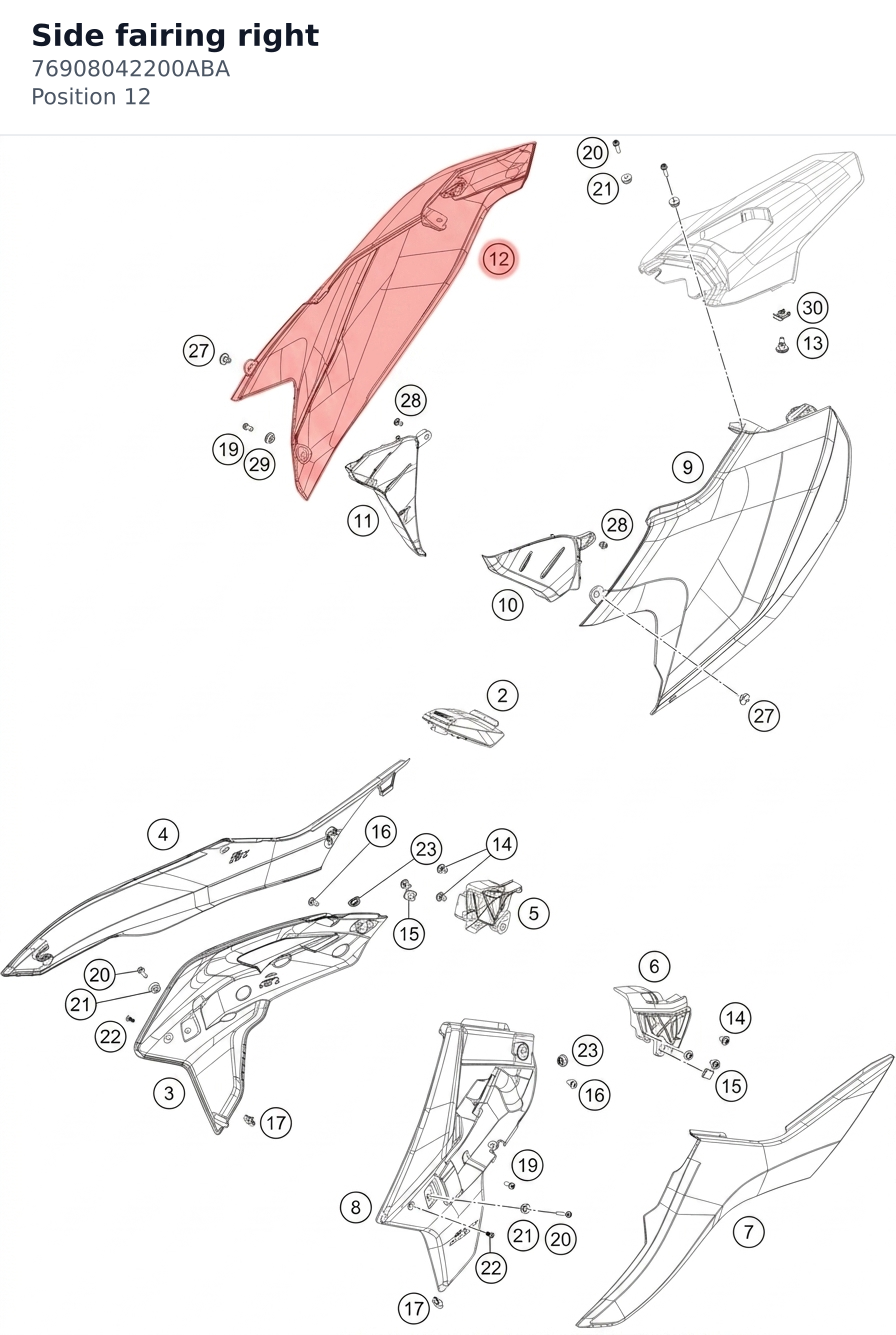 Diagram preview: Side fairing right (76908042200ABA)