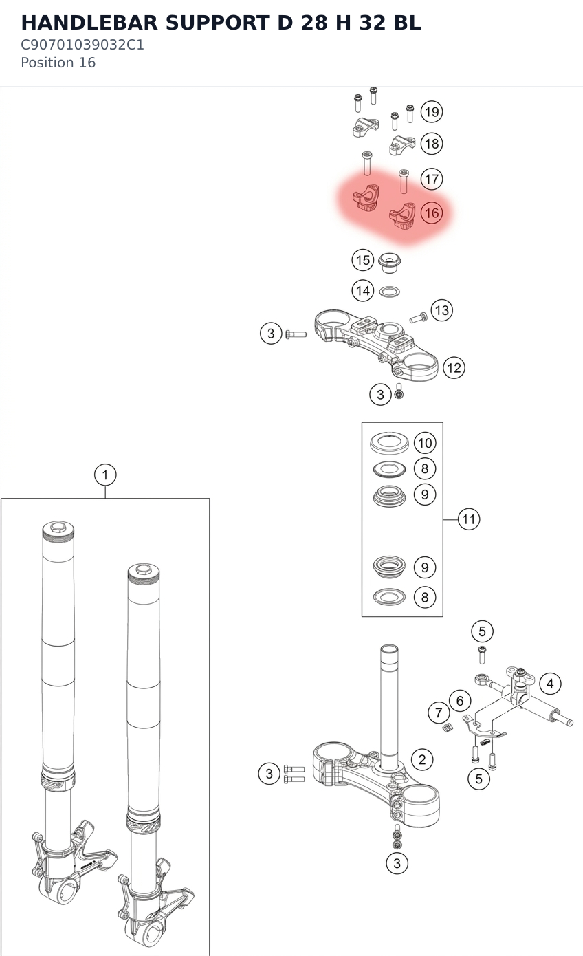 Diagram preview: HANDLEBAR SUPPORT D 28 H 32 BL (C90701039032C1)