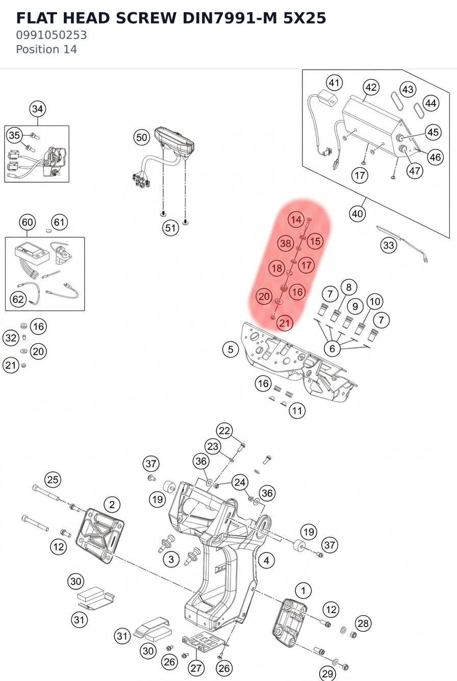 Diagram preview: FLAT HEAD SCREW DIN7991-M 5X25 (0991050253)