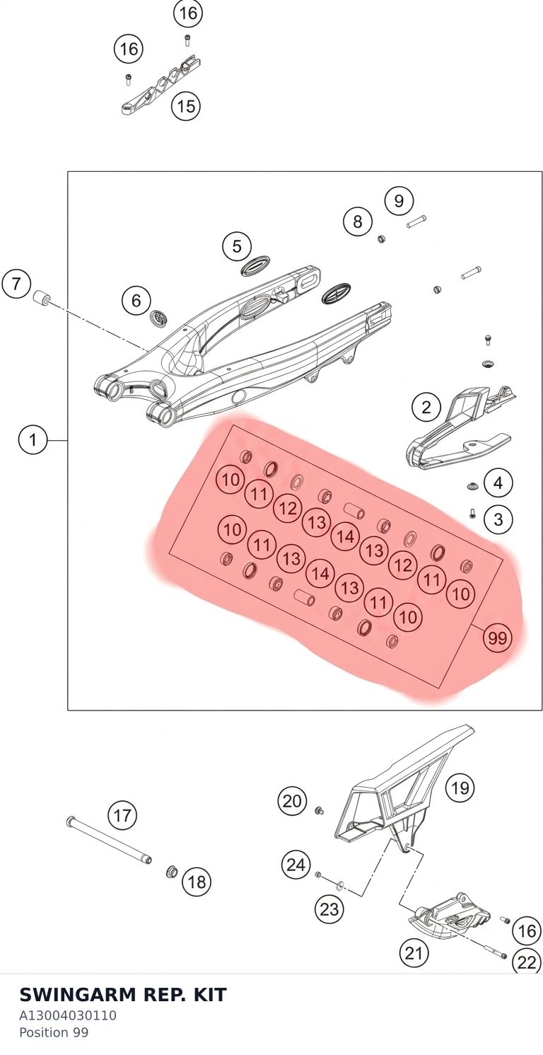 Diagram preview: SWINGARM REP. KIT (A13004030110)