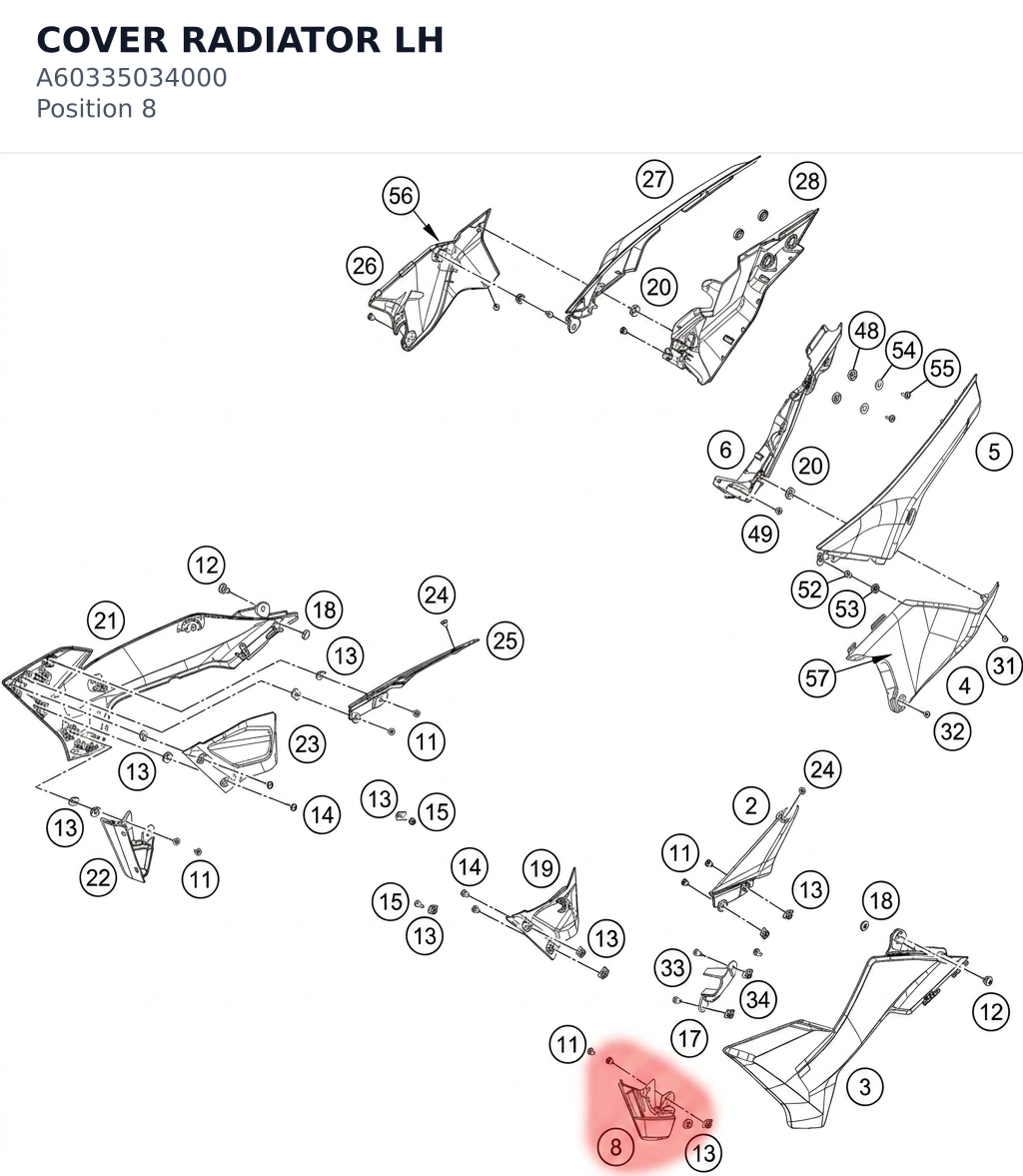 Diagram preview: COVER RADIATOR LH (A60335034000)