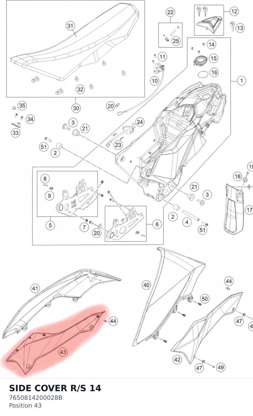 Diagram preview: SIDE COVER R/S 14 (7650814200028B)