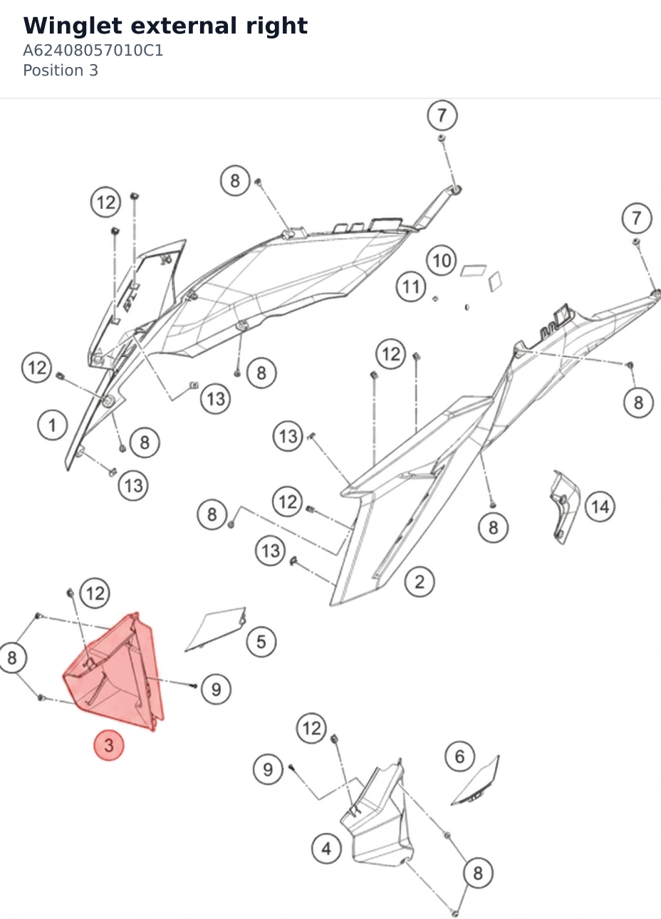 Diagram preview: Winglet external right (A62408057010C1)